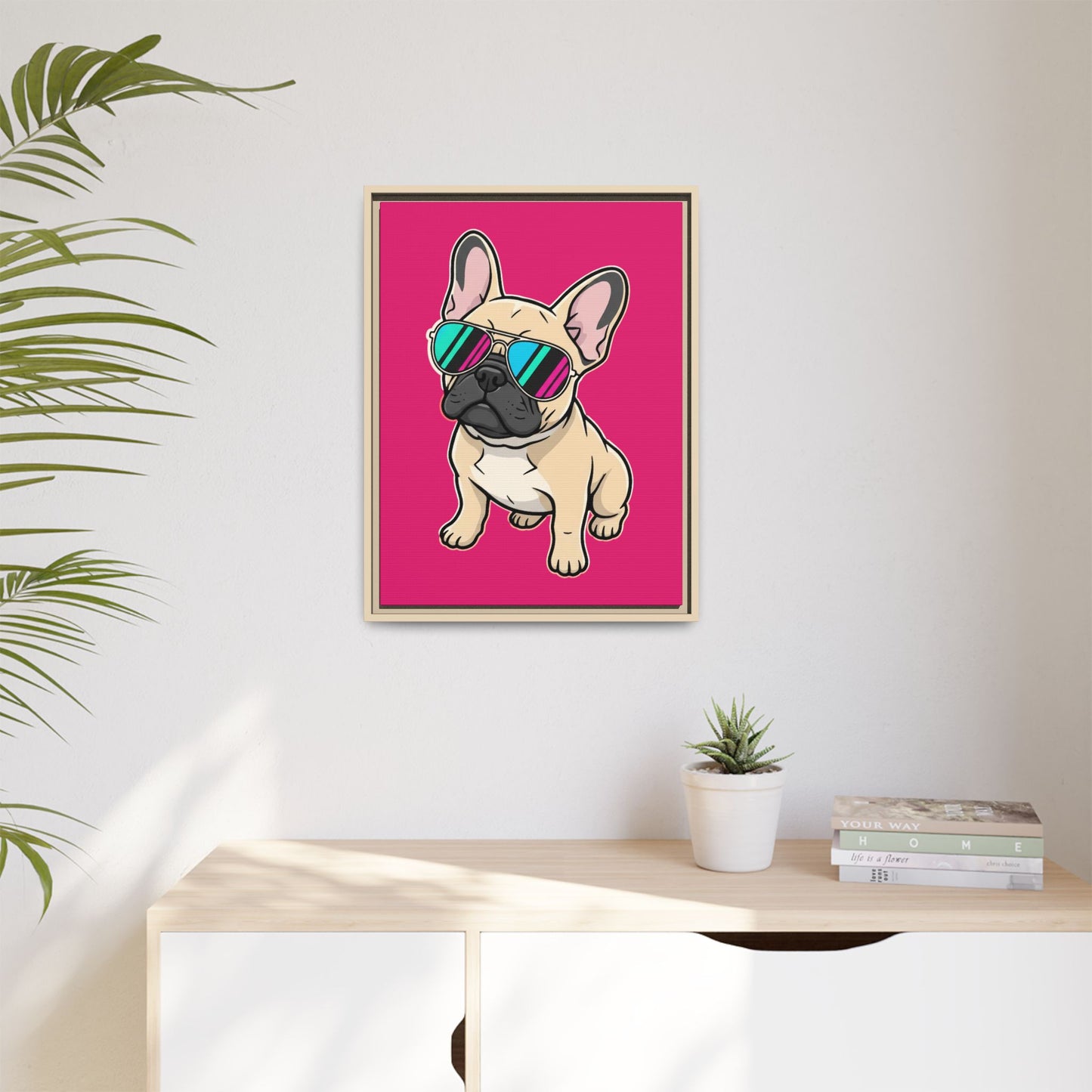 French Bulldog with Sunglasses - Framed Canvas