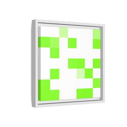 Lime Green Pixel Grid - Framed Canvas