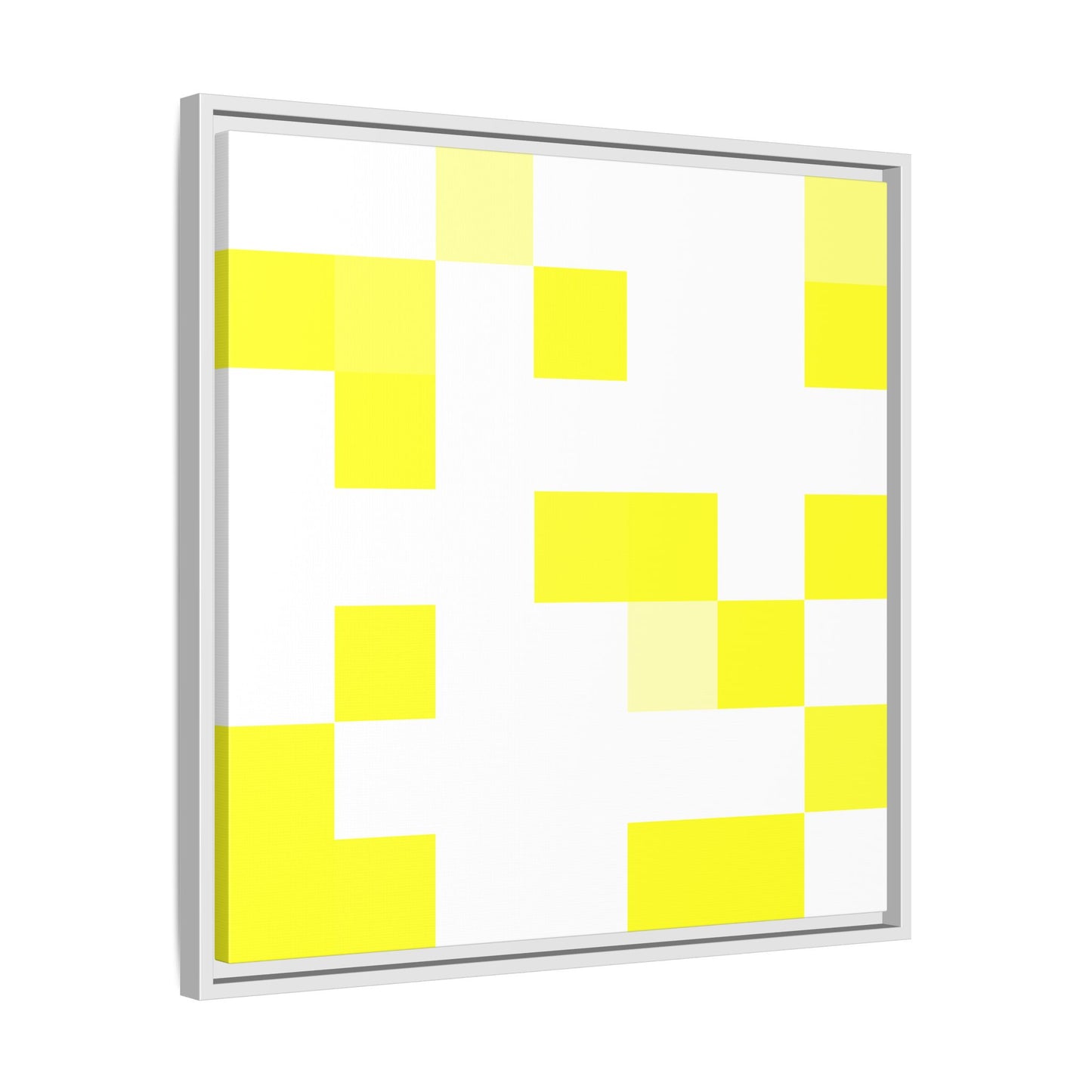 Yellow Pixel Grid - Framed Canvas