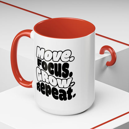 Move. Focus. Grow. Repeat. - Color Accent Mug