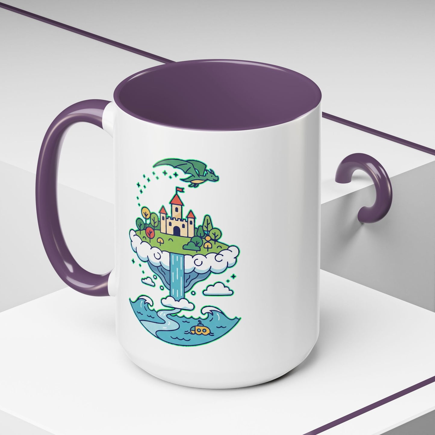 Floating Castle Dragon - Magical Fantasy Island - Color Accent Mug