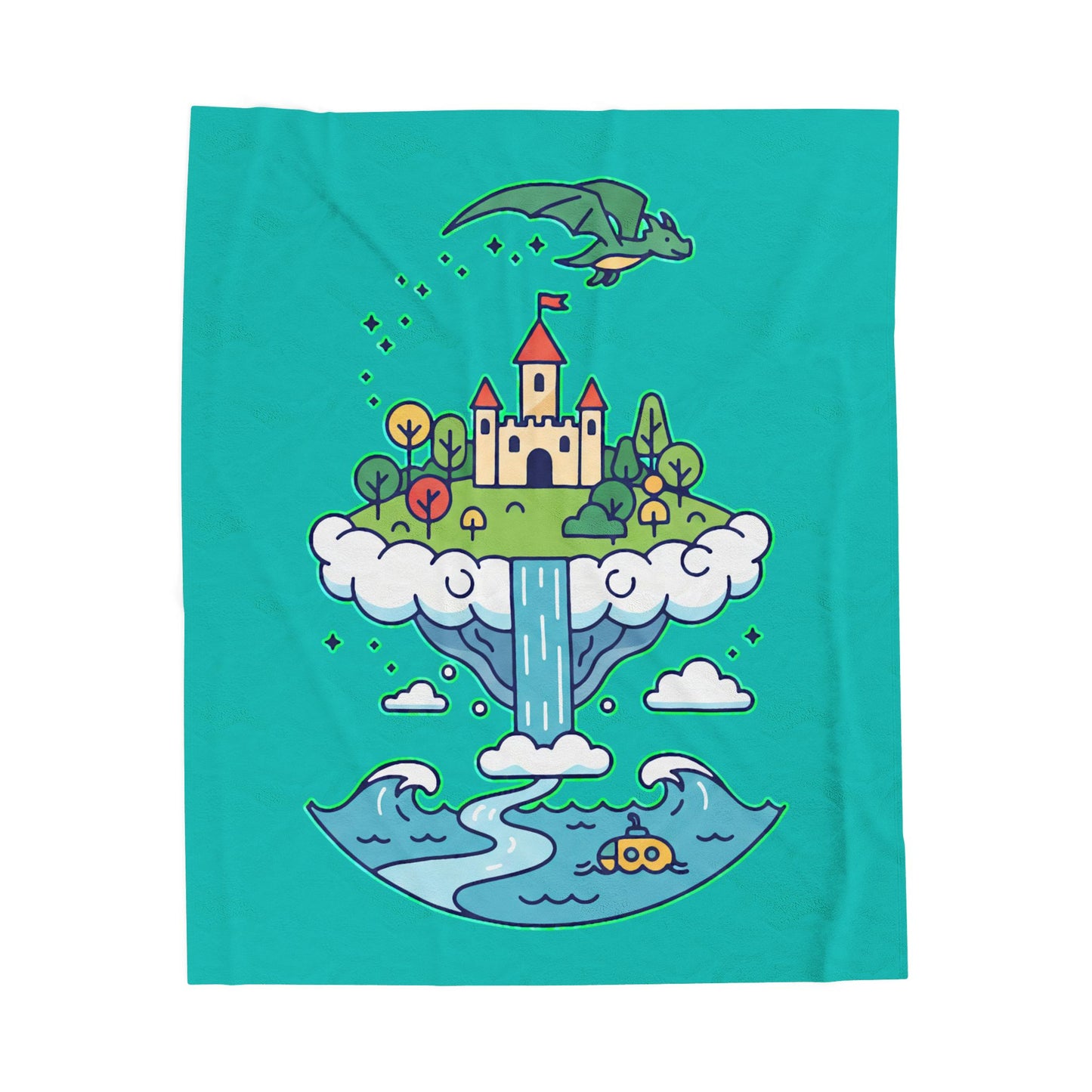 Floating Castle Dragon - Magical Fantasy Island - Plush Blanket