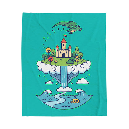 Floating Castle Dragon - Magical Fantasy Island - Plush Blanket