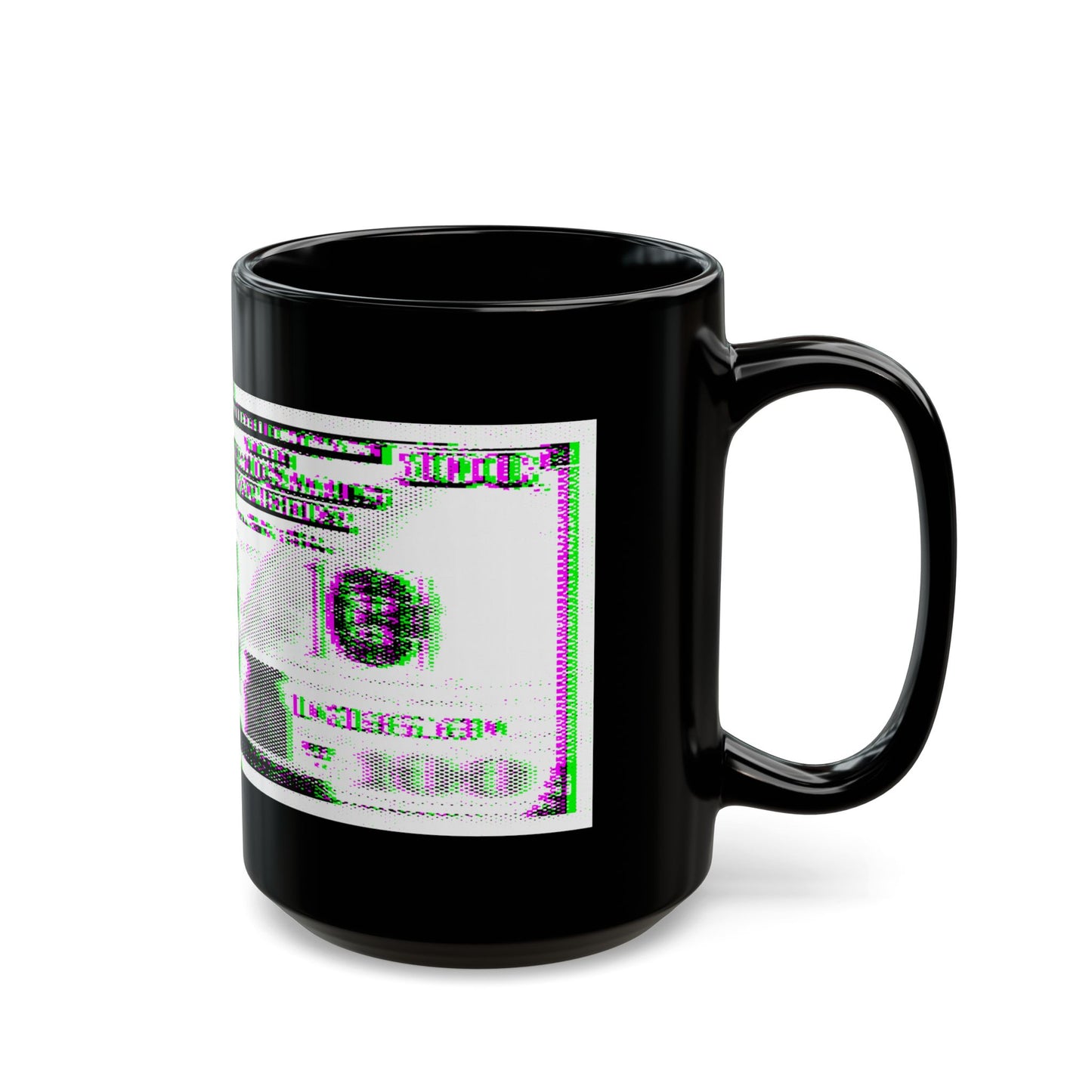 100 Dollars Bill - Green/Magenta Glitch - Black Mug