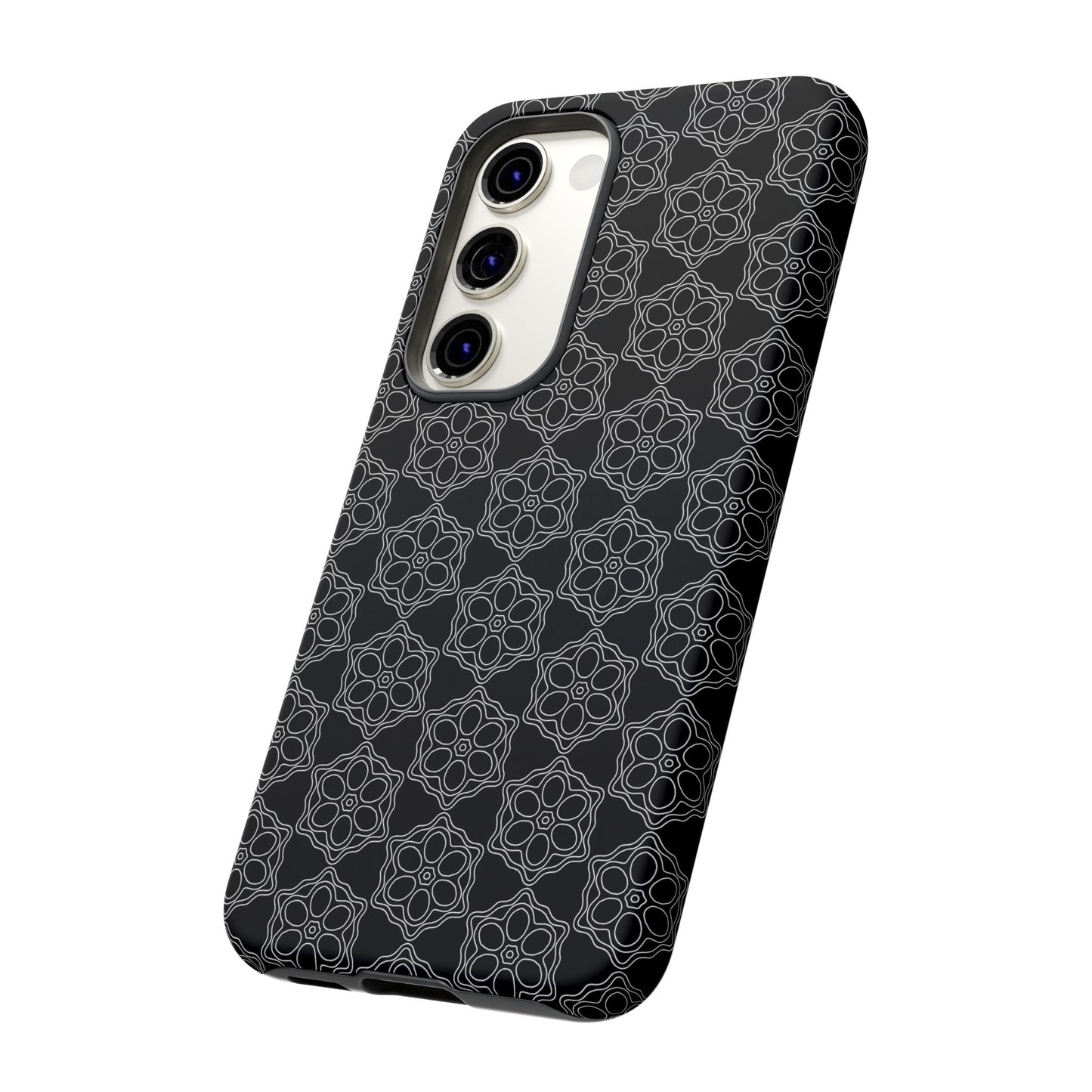 Geometric Pattern Phone Case, Dark Floral Case for Tough Protection, Stylish Smartphone Accessory, Gift for Tech Lovers, Trendy Mobile Cover