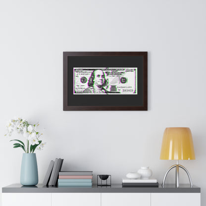 100 Dollars Bill - Green/Magenta Glitch - Framed Poster