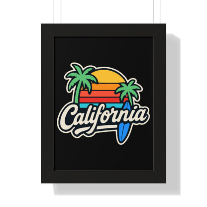California Sunset Framed Poster, Beach Wall Art, Home Decor, Tropical Vibes, Gift for Surf Lovers
