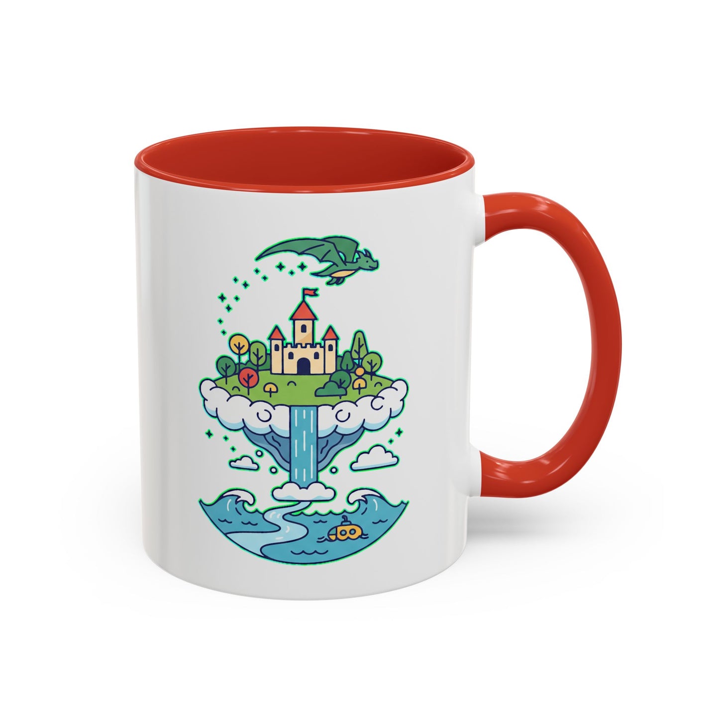 Floating Castle Dragon - Magical Fantasy Island - Color Accent Mug
