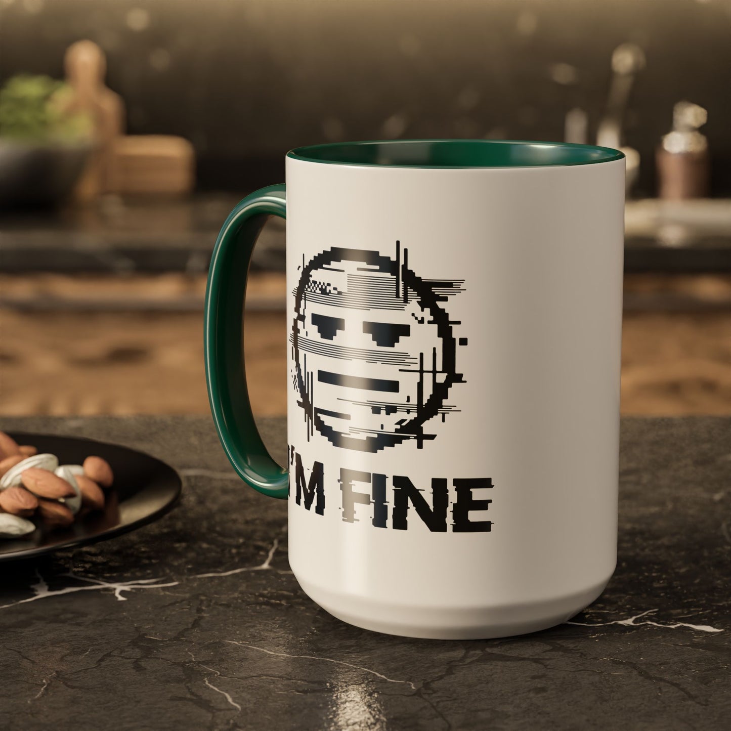 I’m Fine Glitched Smiley - Color Accent Mug