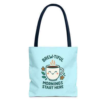 Brew-tiful Mornings Tote Bag, Cute Coffee Lover Gift, Reusable Grocery Bag, Spring Picnic Essentials, Motivational Quote Tote