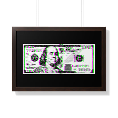 100 Dollars Bill - Green/Magenta Glitch - Framed Poster