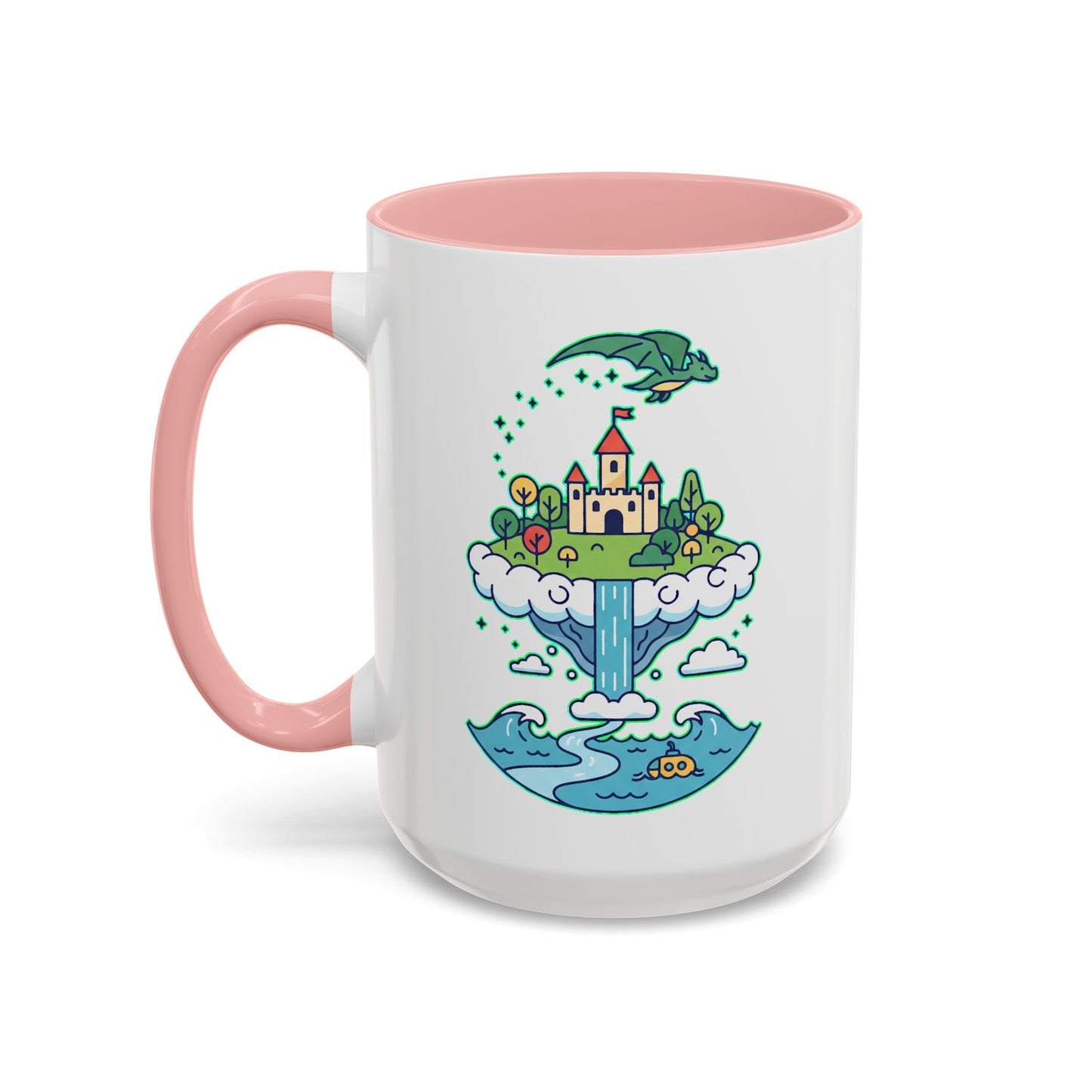 Floating Castle Dragon - Magical Fantasy Island - Color Accent Mug