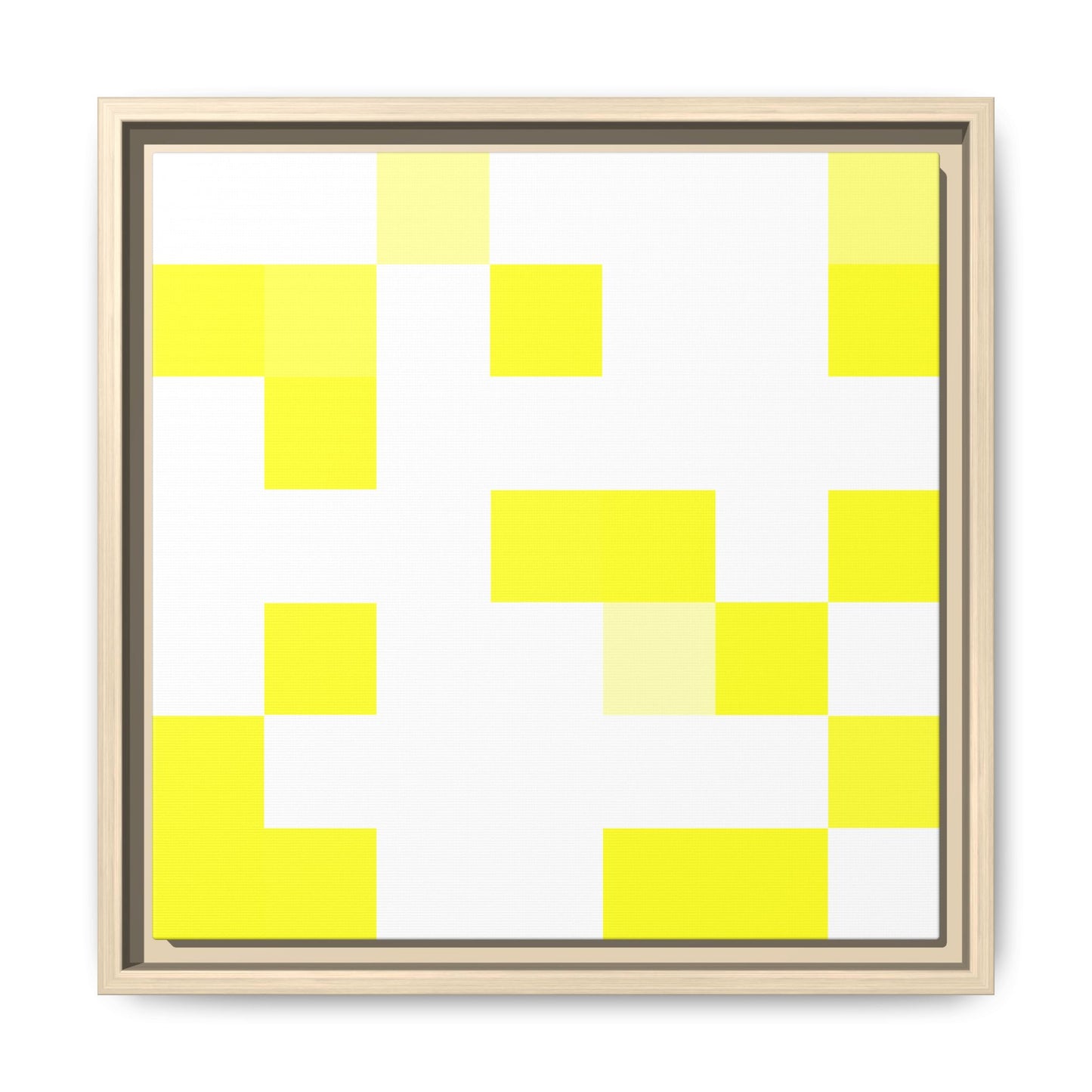 Yellow Pixel Grid - Framed Canvas