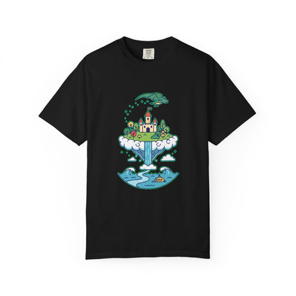 Floating Castle Dragon - Magical Fantasy Island - T-Shirt