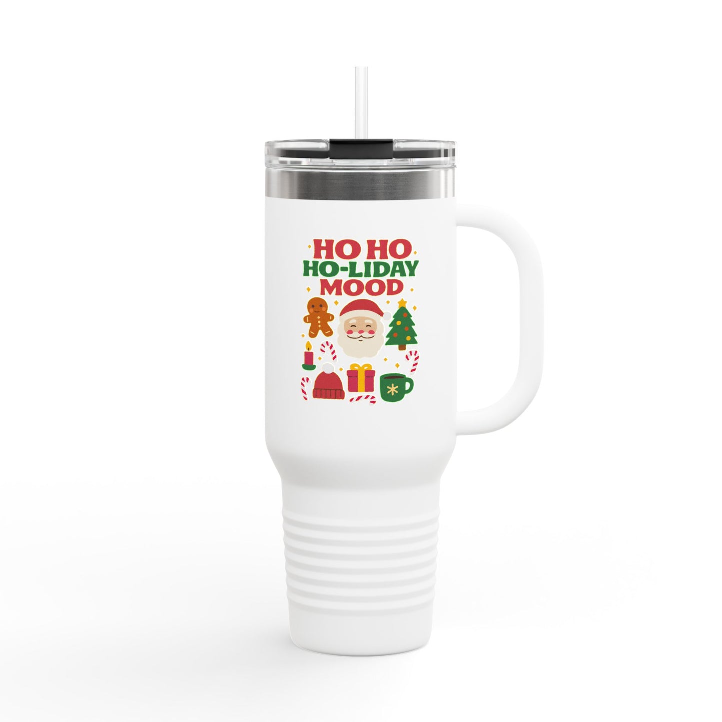 Festive Insulated Travel Mug, Ho Ho Ho-liday Mood, Christmas Coffee Cup, Travel Drinkware, Holiday Gift, Winter Mugs