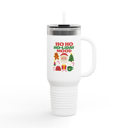 Festive Insulated Travel Mug, Ho Ho Ho-liday Mood, Christmas Coffee Cup, Travel Drinkware, Holiday Gift, Winter Mugs