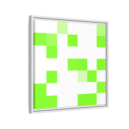 Lime Green Pixel Grid - Framed Canvas