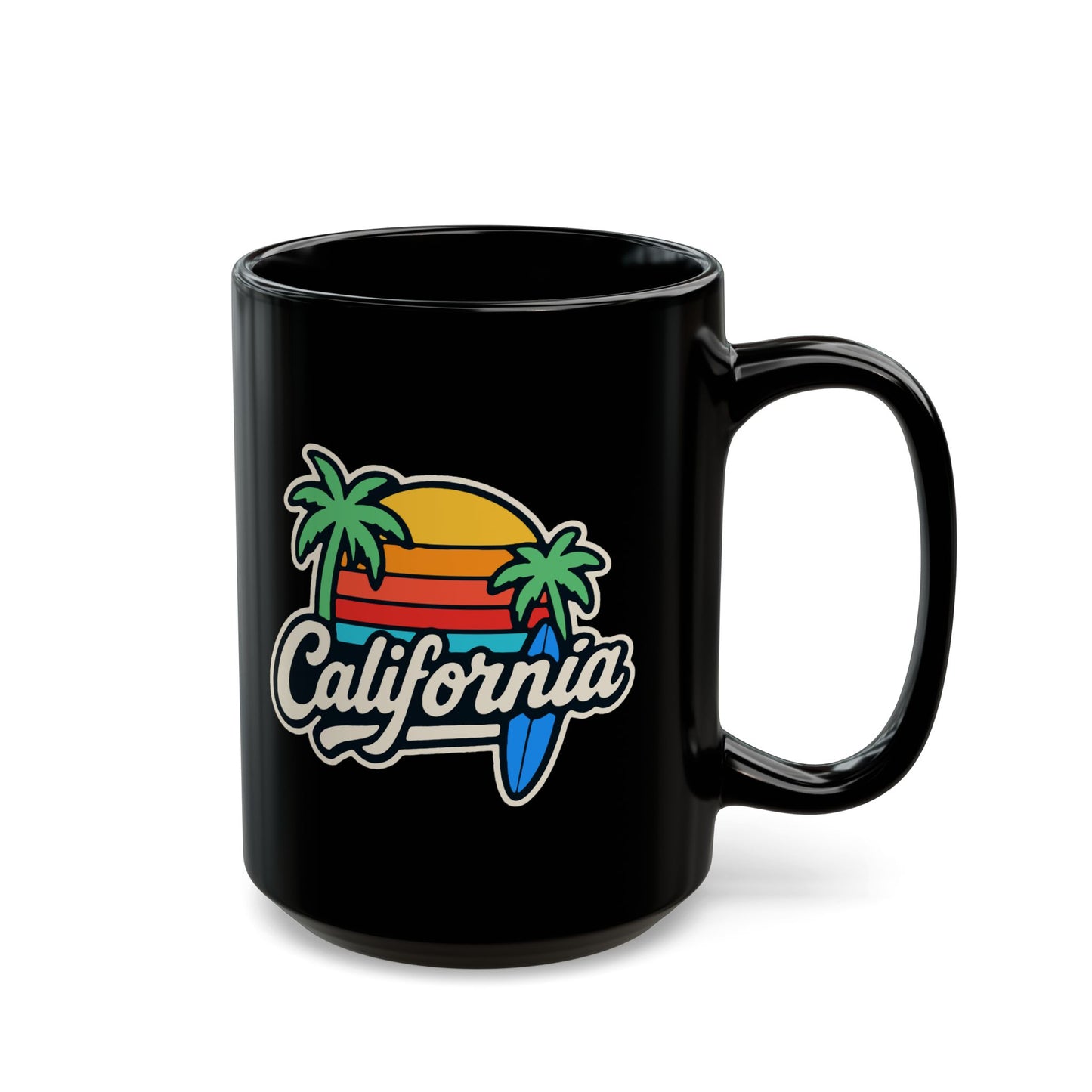 California Vibe Black Mug, Surfing Coffee Cup, Beach Lover Gift, Tropical Home Decor, Summer Drinkware, Gift for Surfers