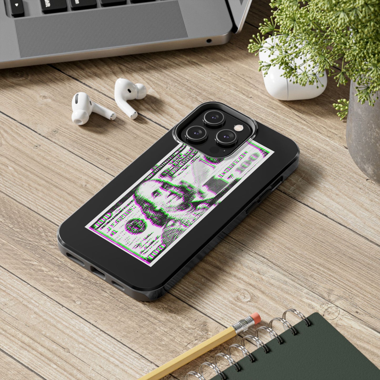 100 Dollars Bill - Green/Magenta Glitch - Phone Case