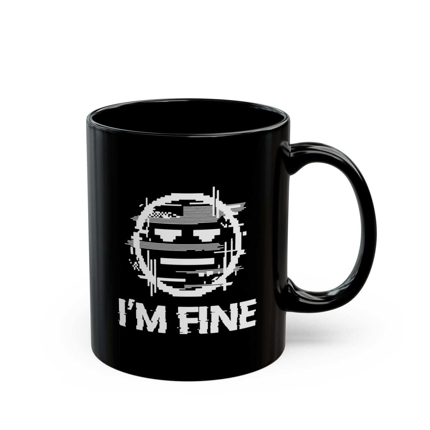 I’m Fine Glitched Smiley - Black Mug