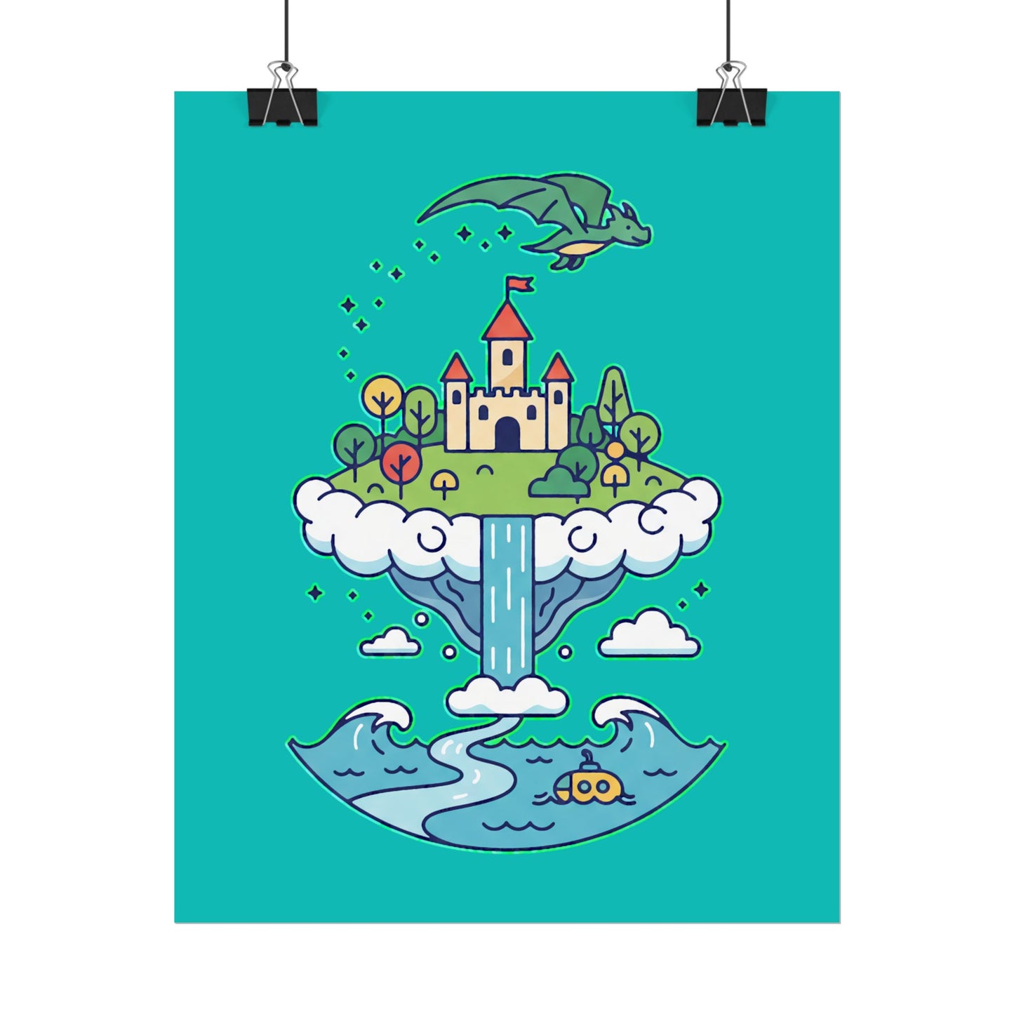 Floating Castle Dragon - Magical Fantasy Island - Poster