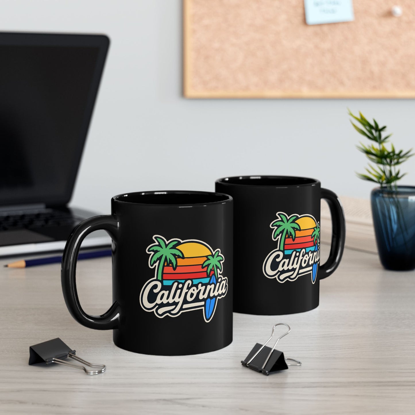 California Vibe Black Mug, Surfing Coffee Cup, Beach Lover Gift, Tropical Home Decor, Summer Drinkware, Gift for Surfers