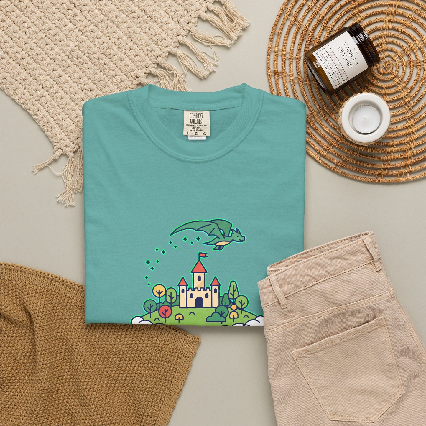 Floating Castle Dragon - Magical Fantasy Island - T-Shirt