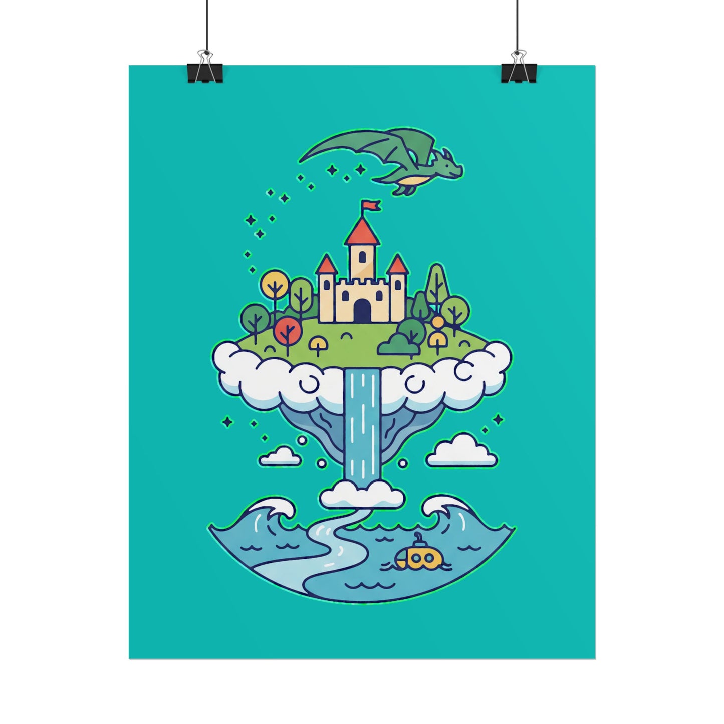 Floating Castle Dragon - Magical Fantasy Island - Poster