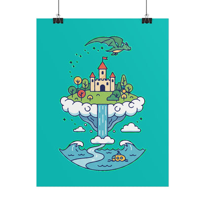 Floating Castle Dragon - Magical Fantasy Island - Poster