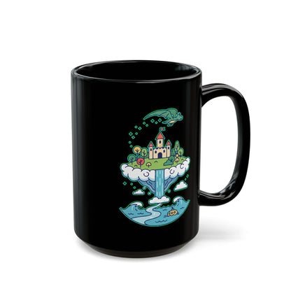 Floating Castle Dragon - Magical Fantasy Island - Black Mug