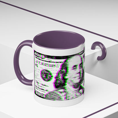 100 Dollars Bill - Green/Magenta Glitch - Color Accent Mug