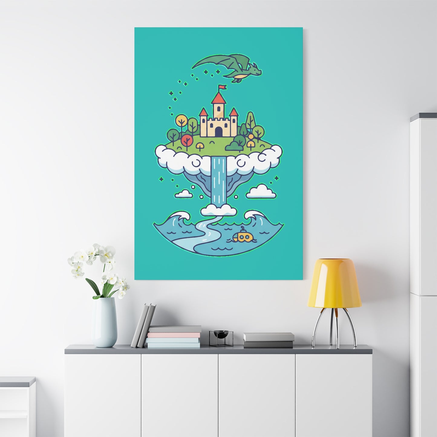 Floating Castle Dragon - Magical Fantasy Island - Canvas