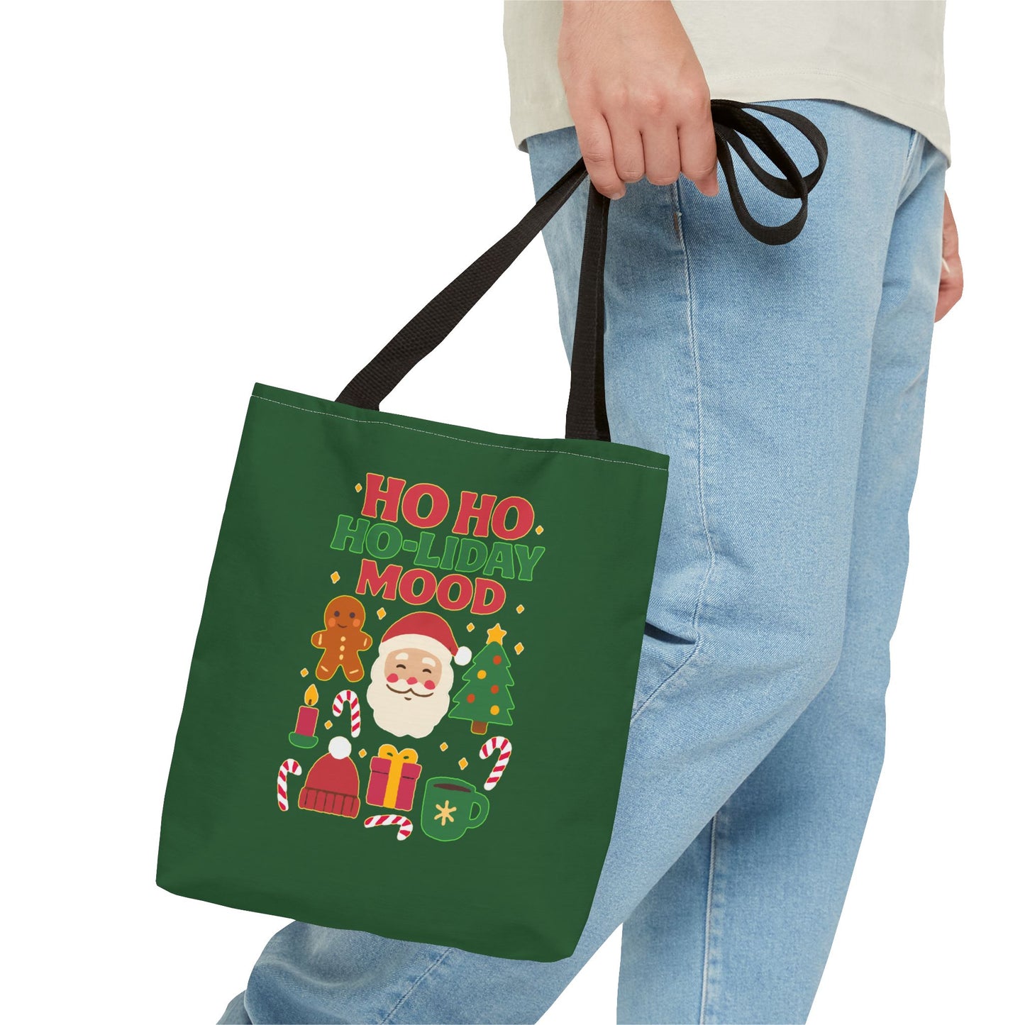 Festive Holiday Tote Bag, Christmas Bag, Santa Gift Bag, Ho Ho Ho Mood, Seasonal Shopping Tote, Cute Winter Accessory