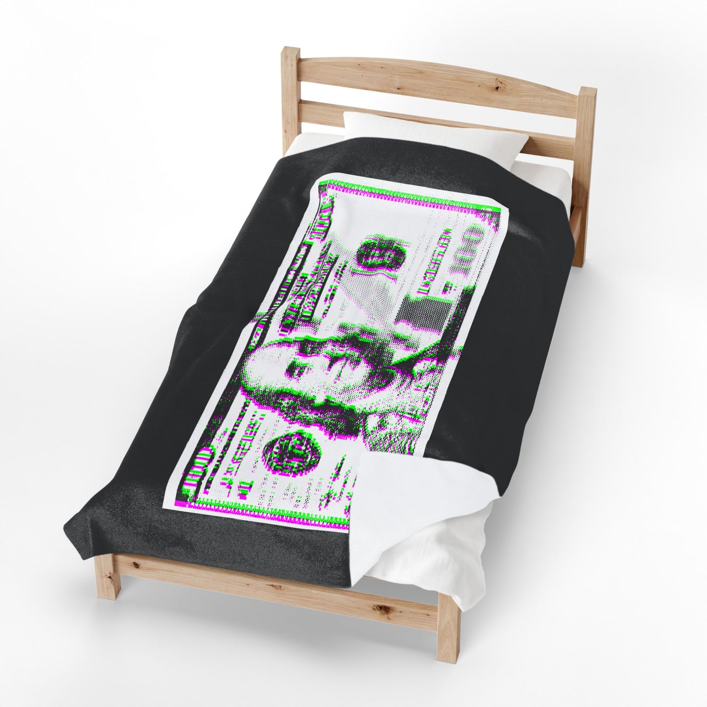 100 Dollars Bill - Green/Magenta Glitch - Plush Blanket