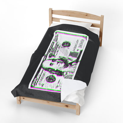100 Dollars Bill - Green/Magenta Glitch - Plush Blanket