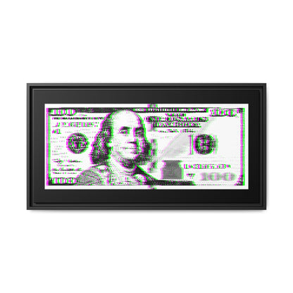 100 Dollars Bill - Green/Magenta Glitch - Framed Canvas