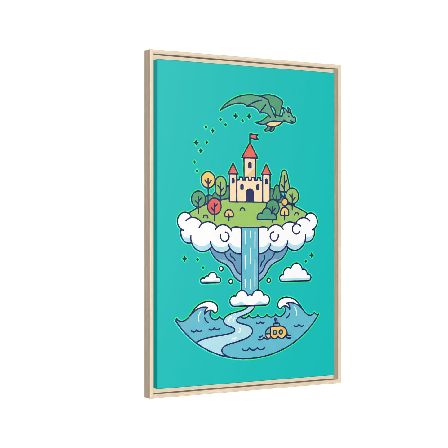 Floating Castle Dragon - Magical Fantasy Island - Framed Canvas