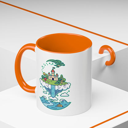 Floating Castle Dragon - Magical Fantasy Island - Color Accent Mug