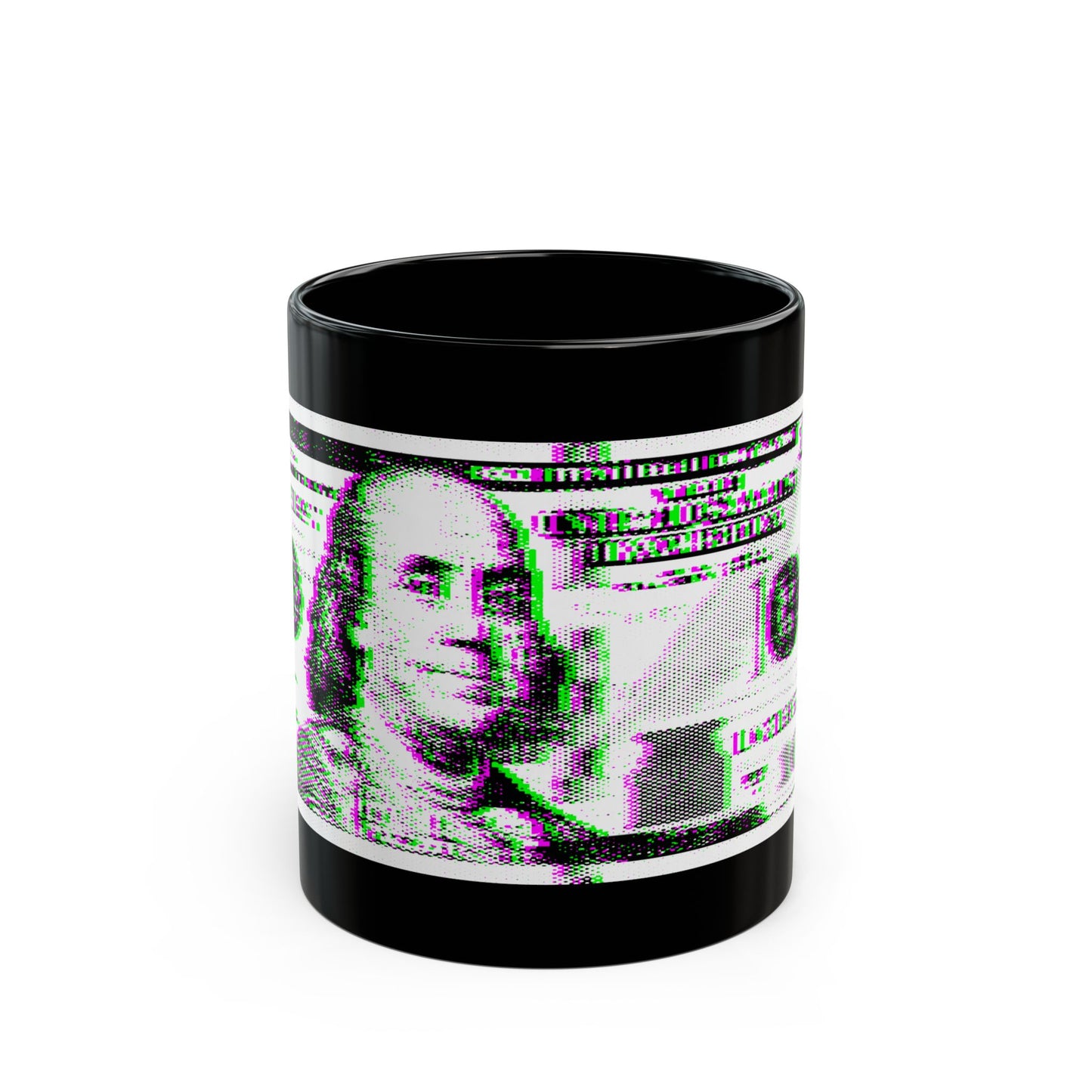 100 Dollars Bill - Green/Magenta Glitch - Black Mug