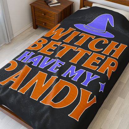 Halloween Velveteen Plush Blanket - Cozy Witch-Inspired Throw, Perfect for Fall Décor, Spooky Season, Trick or Treat, Gift for Her