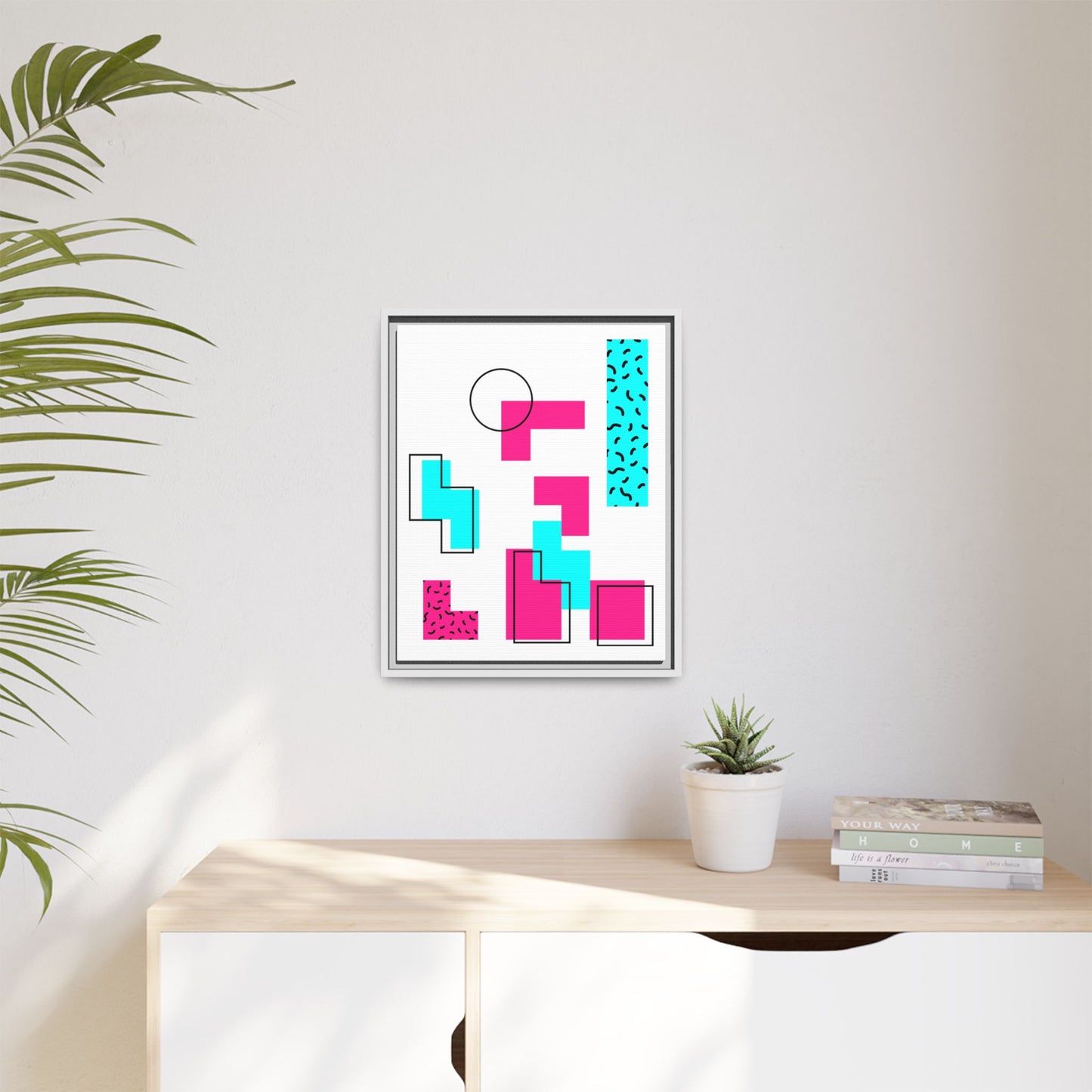 Retro Geometric Vibes - Framed Canvas