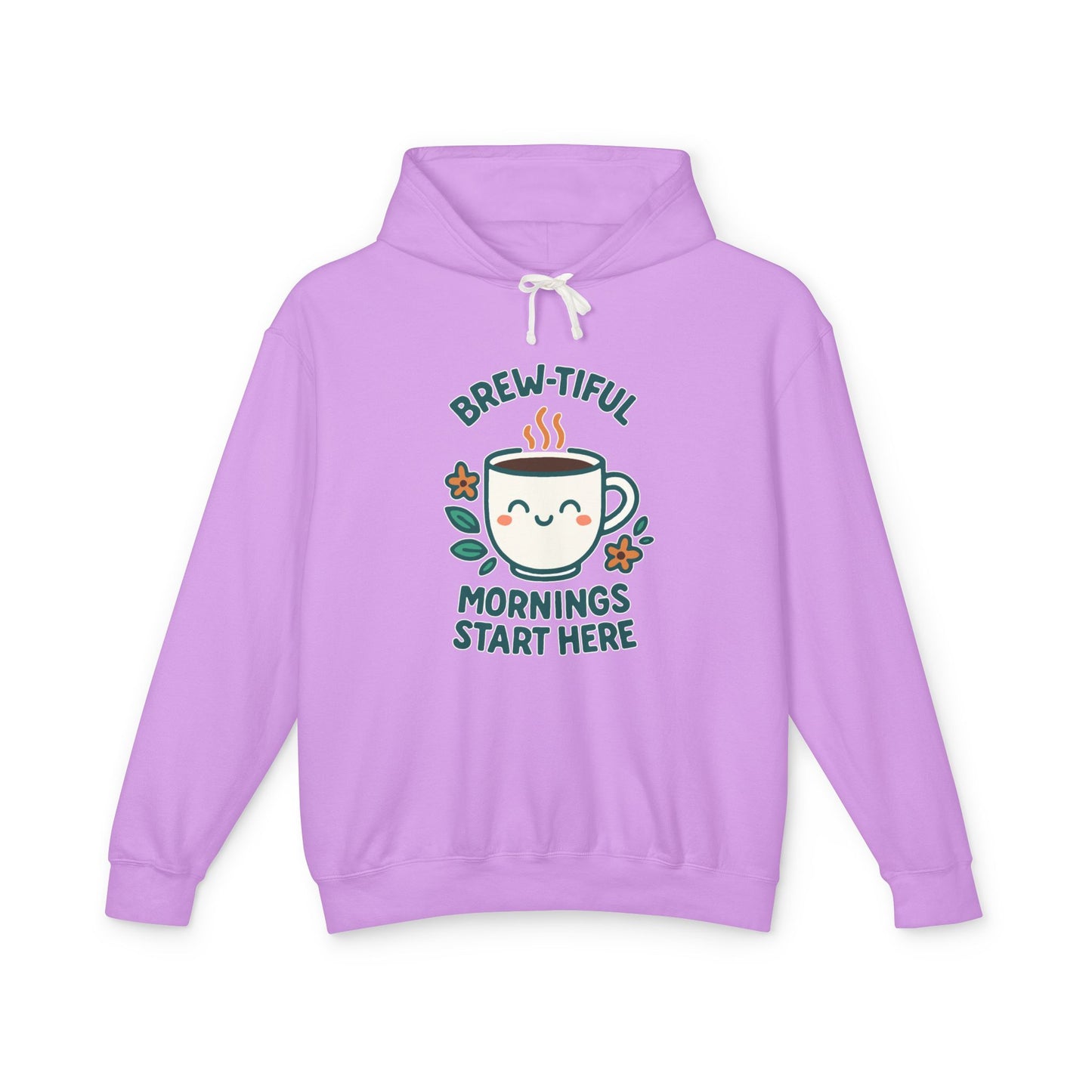 Brew-tiful Morinings Unisex Hooded Sweatshirt for Coffee Lovers, Lightweight Pullover Hoodie, Positive Apparel, Cozy Layering