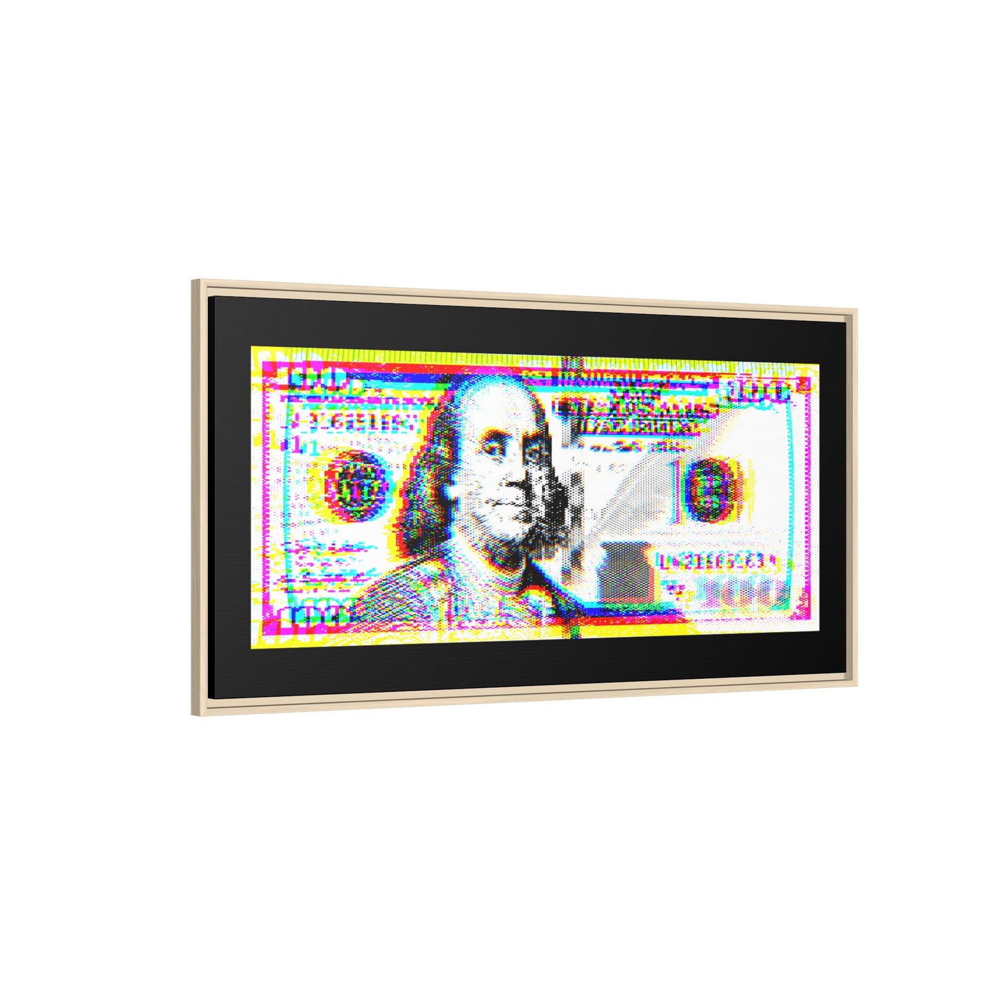 100 Dollars Bill - Neon Color Explosion - Framed Canvas