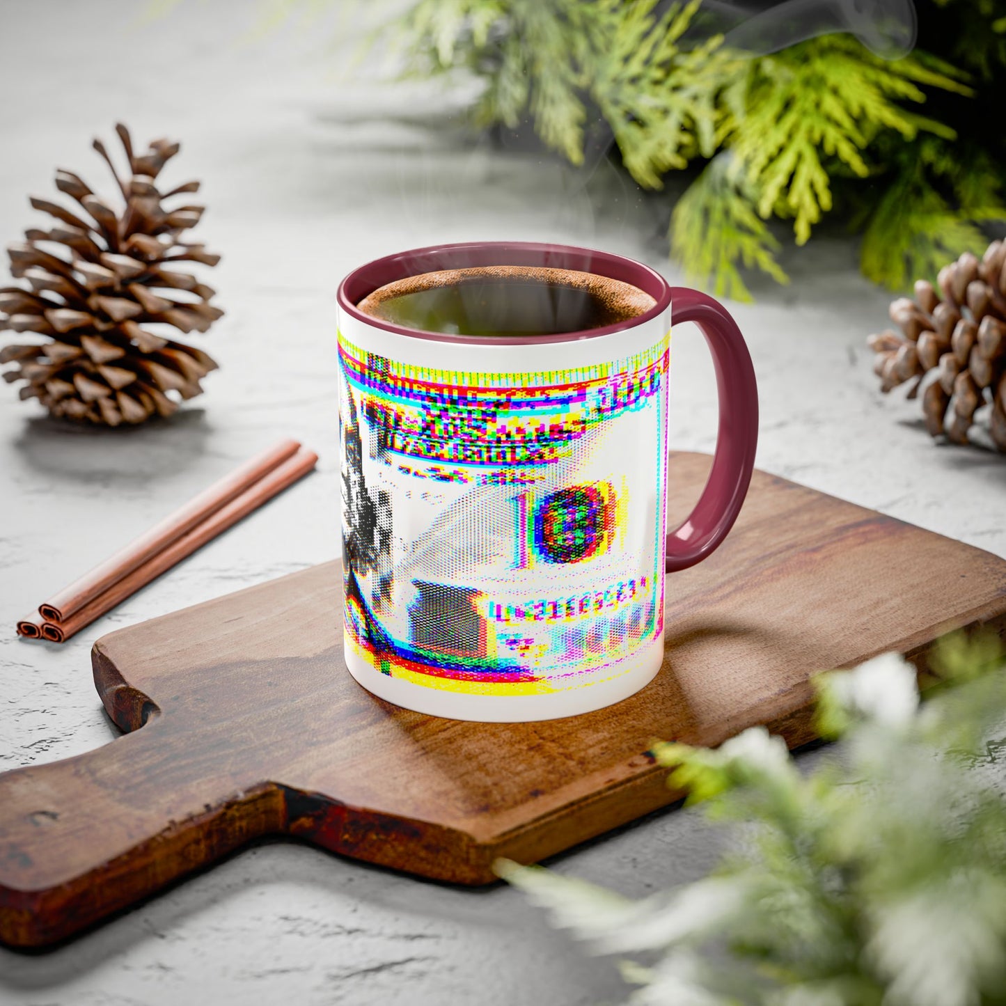100 Dollars Bill - Neon Color Explosion - Color Accent Mug