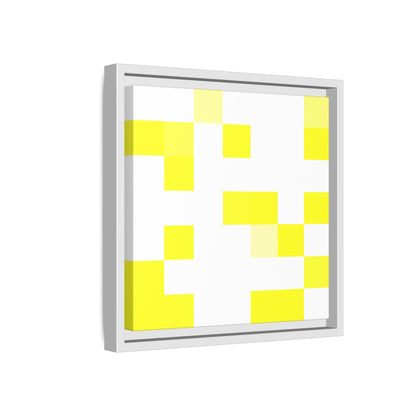 Yellow Pixel Grid - Framed Canvas