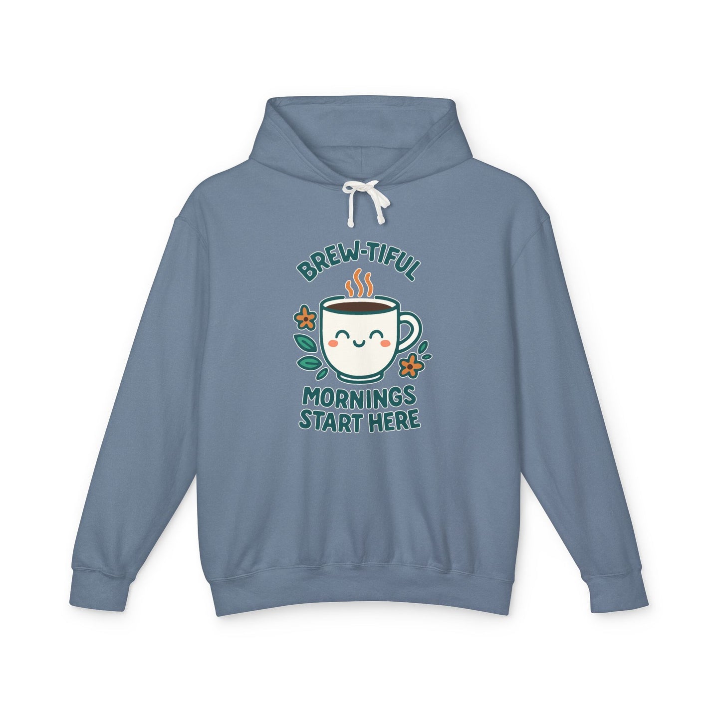 Brew-tiful Morinings Unisex Hooded Sweatshirt for Coffee Lovers, Lightweight Pullover Hoodie, Positive Apparel, Cozy Layering