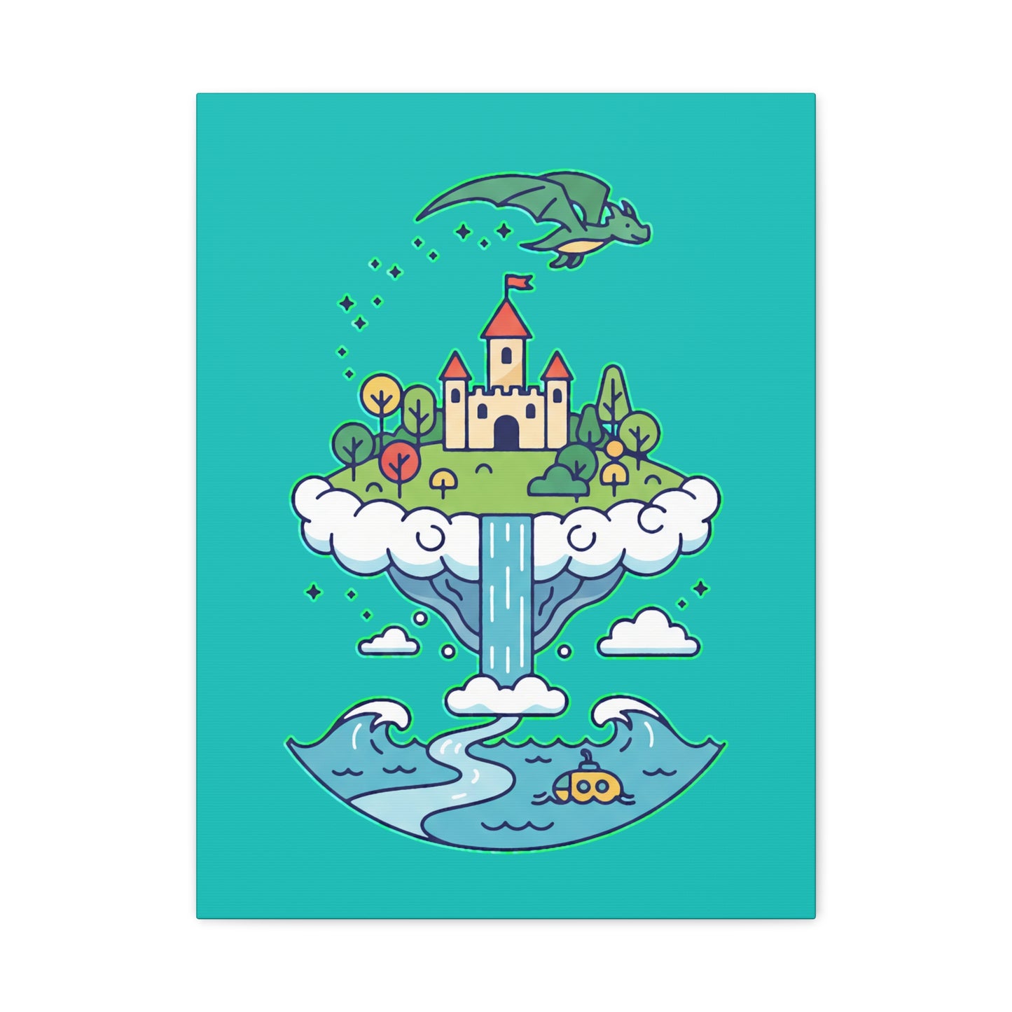 Floating Castle Dragon - Magical Fantasy Island - Canvas