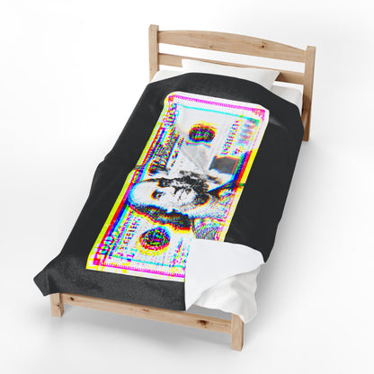 100 Dollars Bill - Neon Color Explosion - Plush Blanket