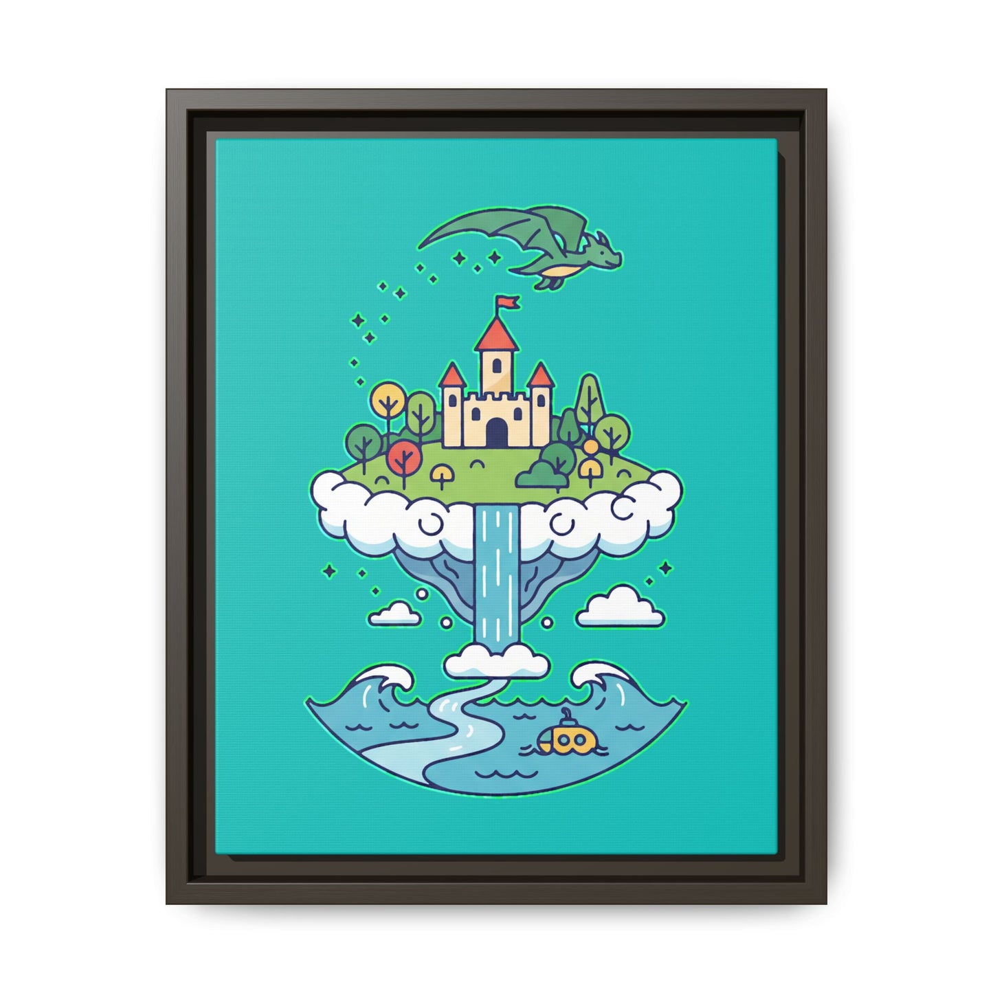 Floating Castle Dragon - Magical Fantasy Island - Framed Canvas