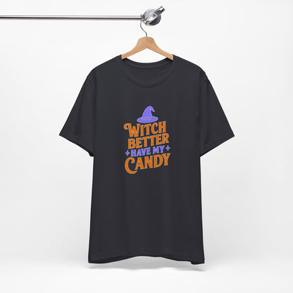Halloween Witch Candy Tee, Funny Halloween Shirt, Unisex Halloween T-Shirt, Casual Fall Apparel, Trick or Treat Outfit